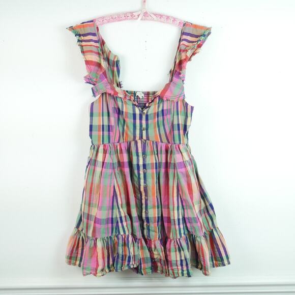 Pilcro Dresses & Skirts - Pilcro Short Sleeve Mini Babydoll Dress Large Anthropologie Plaid Cowgirl Preppy